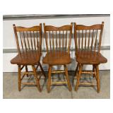 LOT OF 3 WOOD SWIVEL TOP WOODEN BAR STOOLS - 24"