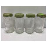 LOT OF 4 HOOSIER RIBBED SPICE JARS WITH LIDS