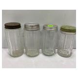 LOT OF 4 HOOSIER RIBBED SPICE JARS WITH LIDS