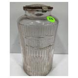 VINTAGE HOOSIER RIBBED GLASS COFFEE JAR WITH