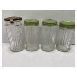 LOT OF 4 HOOSIER RIBBED SPICE JARS WITH LIDS