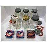 LARGE LOT OF CANNING JARS WITH ZINC AND GLASS LIDS