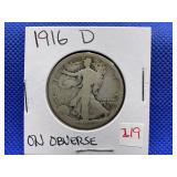 1916-D WALKING LIBERTY HALF DOLLAR - ON OBVERSE