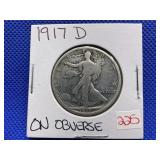 1917-D WALKING LIBERTY HALF DOLLAR - ON OBVERSE