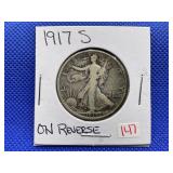 1917-S WALKING LIBERTY HALF DOLLAR - ON REVERSE