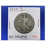1917-S WALKING LIBERTY HALF DOLLAR - ON OBVERSE