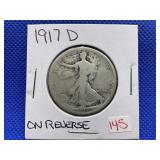 1917-D WALKING LIBERTY HALF DOLLAR - ON REVERSE