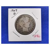 1907D BARBER HALF DOLLAR