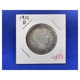 1911D BARBER HALF DOLLAR