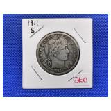 1911S BARBER HALF DOLLAR