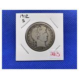 1912S BARBER HALF DOLLAR
