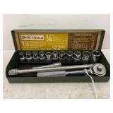 S & K QUARTER INCH SOCKET SET WITH METAL CASE