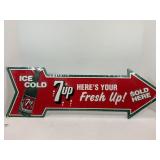 7 Up metal embossed arrow sign - 27' x 8 3/4'