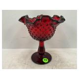 FENTON RUBY RED GLASS HOBNAIL AMBERINA PEDESTAL