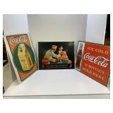 Lot of 3 Coca-Cola metal Advertising Signs - 16' X