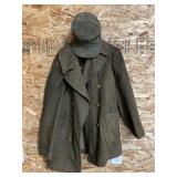 WWII STYLE WOOL ARMY COAT - HAS SOME DAMAGE &