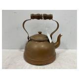 SMALL COPPER TEA KETTLE W/ WOOD HANDLE