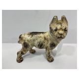 ANTIQUE CAST IRON BOSTON TERRIER BANK - 5" X 5"