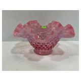FENTON CRANBERRY OPALESCENT RUFFLED BOWL - 7 1/2"