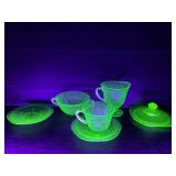 LOT OF URANIUM GREEN GLASS - CUP & SAUCER SET,