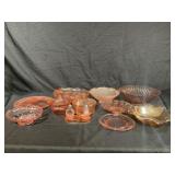 LARGE LOT OF PINK DEPRESSION GLASS - SERVING