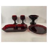 AVON CAPECOD RUBY RED PLATES, GOBLETS,