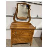 ANTIQUE OAK THREE DRAWER DRESSER W/ MIRROR ON