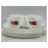 FEDERAL GLASS ROSE CREST SNACK SET - 4 GLASS TRAYS