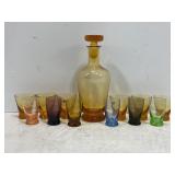 HOCKING AMBER DECANTUR & GLASS SET WITH SET OF 6