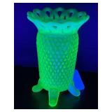 IMPERIAL URANIUM GLASS VASE W/ LACE EDGE - 5" TALL