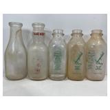 LOT OF 5 - 1 QUART MILK BOTTLES - SUNNYDALE DAIRY,