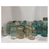 LARGE LOT OF ASSORTED BALL JARS - SOME BLUE AND