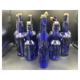 LOT OF 8 E Z CAP COBALT BLUE GLASS BOTTLES &