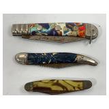 LOT OF 3 FOLDING VINTAGE STYLE POCKET KNIVES W/