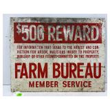 FARM BUREAU MEMBER SERVICE $500 REWARD METAL SIGN