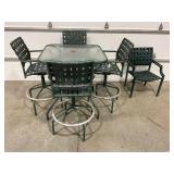 GLASS TOP BAR HEIGHT PATIO TABLE W/ 4 BAR STOOLS