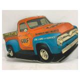 GULF OIL LUBE AND SERVICE OPEN ROAD EMBOSSED METAL
