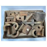LOT OF WOODEN MACHINERY PULLEYS, SHIMS, AND MORE