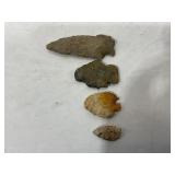 NATIVE AMERICAN ARROWHEADS -LARGEST IS 3 1/2" LONG