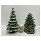 PAIR OF LIGHT UP CERAMIC CHRISTMAS TREES W/