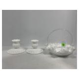 FENTON SILVERCREST BASKET W/ RUFFLED EDGE & HOB-