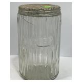 SELLERS CABINET GLASS COFFEE JAR W/ LID - JAR IS