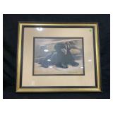 FRAME AND MATTED BLACK LAB PUPPY 1992