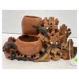 SOAPSTONE BIRD & FLOWER HAND CARVED WATER HOLDER