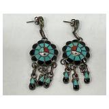 VINTAGE ZUNI STERLING EARRINGS TW 10.3G - ARTIST