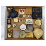 LOT OF COMPACTS, PILL BOXES, JEWELRY BOXES &