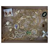 LARGE LOT OF GOLD TONE NECKLACES, EARRINGS & MORE