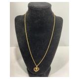 14KT ROSE HEART PENDANT NECKLACE W/ 20" 14KT CHAIN