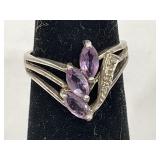 .925 STERLING SIZE 5 RING W/ AMETHYSTS