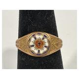 10KT GOLD LUTHER ROSE SIGNET RING SIZE 7 TW 3.3G